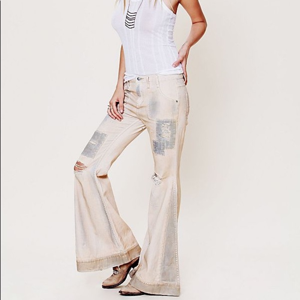 Free People Cream Flare Jeans